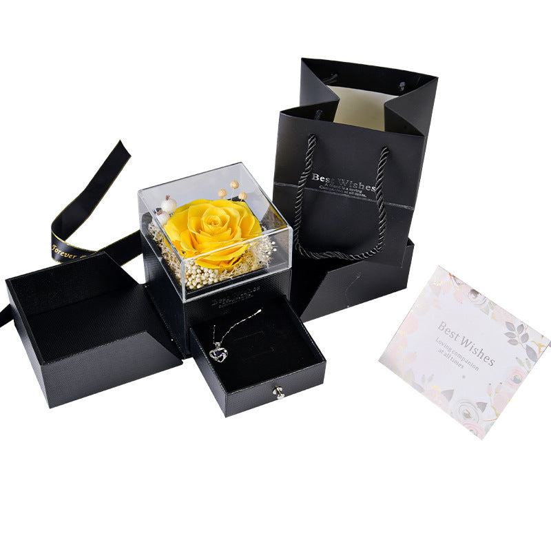 Preserved Flower Acrylic Cover Necklace Ring Earring Jewelry Box