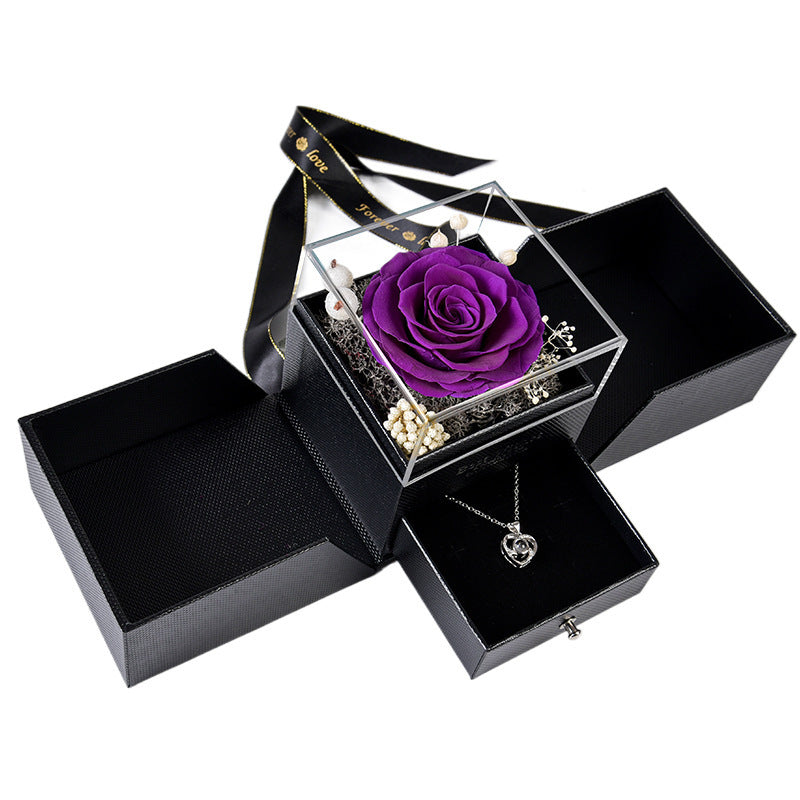 Preserved Flower Acrylic Cover Necklace Ring Earring Jewelry Box