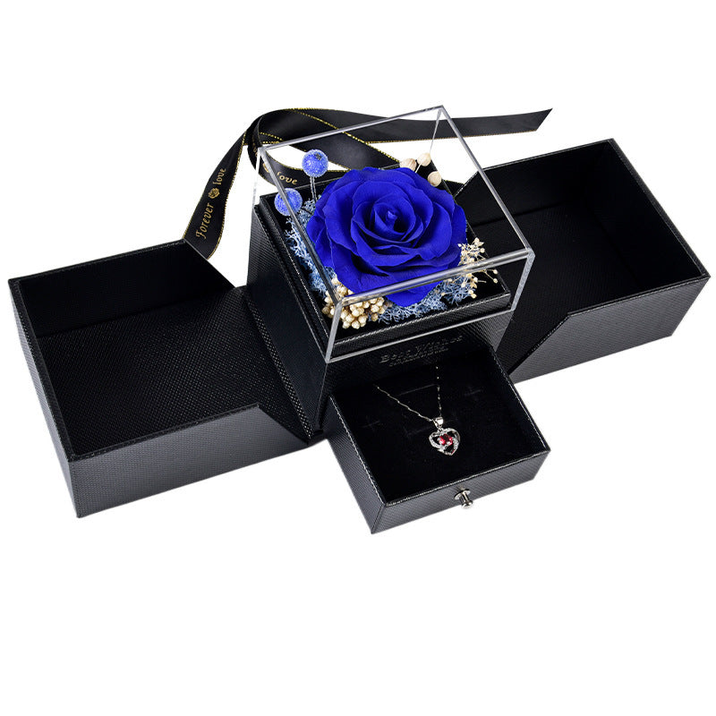 Preserved Flower Acrylic Cover Necklace Ring Earring Jewelry Box