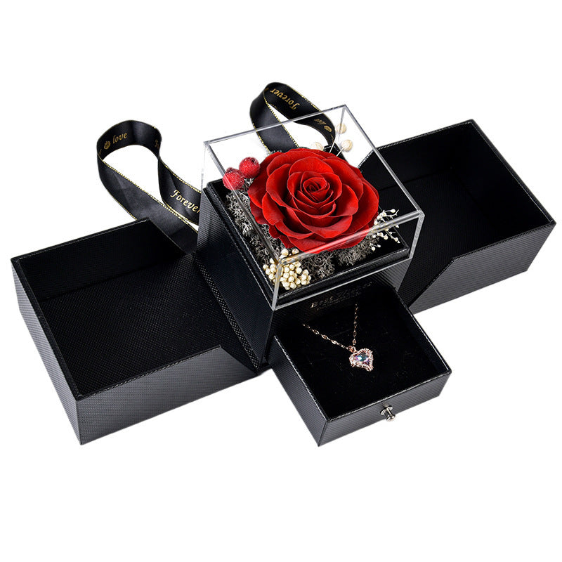 Preserved Flower Acrylic Cover Necklace Ring Earring Jewelry Box