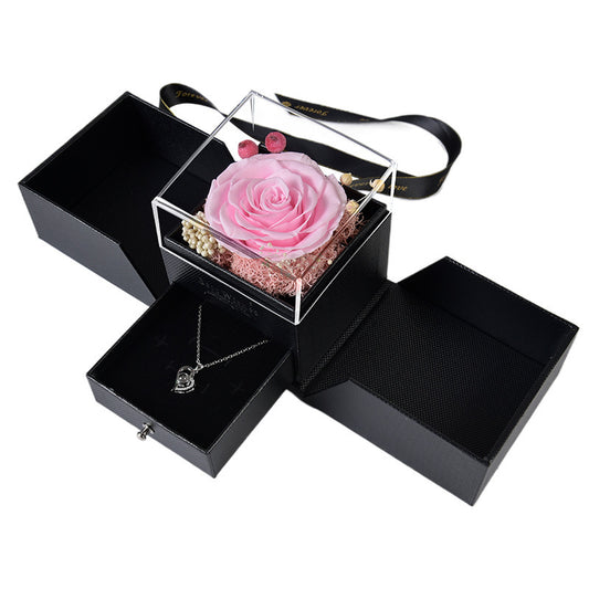 Preserved Flower Acrylic Cover Necklace Ring Earring Jewelry Box