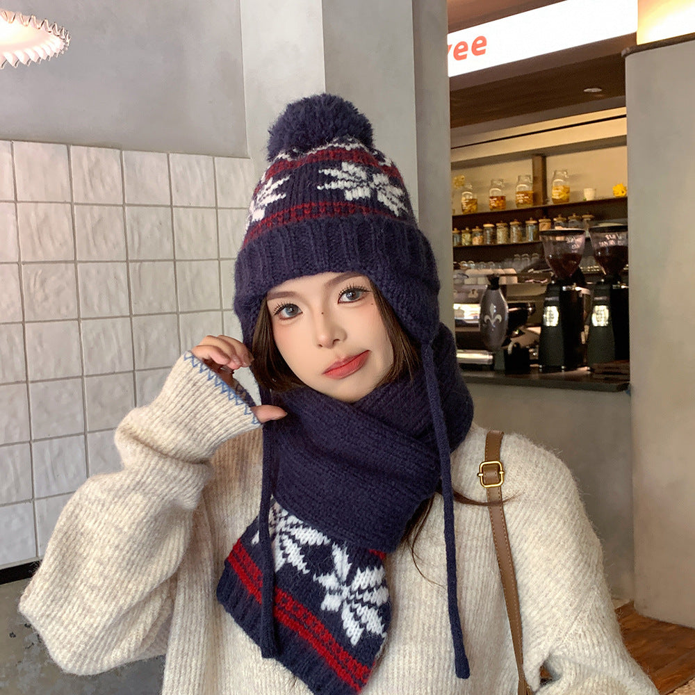 Autumn And Winter Christmas Fur Ball Snowflake Warm Hat Ear Protection Sweet