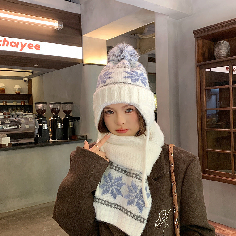 Autumn And Winter Christmas Fur Ball Snowflake Warm Hat Ear Protection Sweet